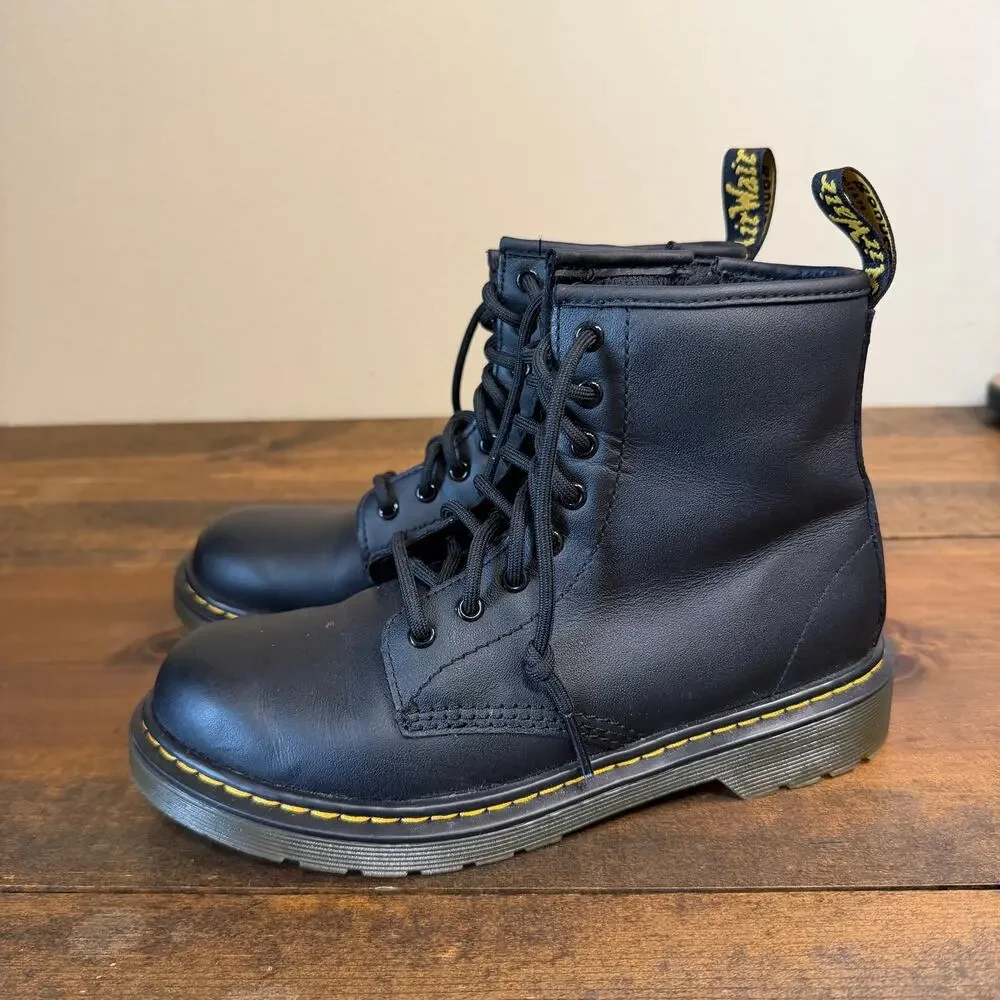 Dr. Martens Junior 1460 Softy T Leather Lace Up Boots Black Smooth Size US 3Y